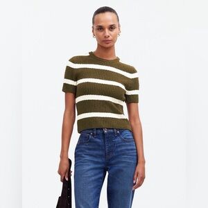Madewell Amanda Cotton Boucle Sweater Tee in Expedition Green/Cream Stripe
